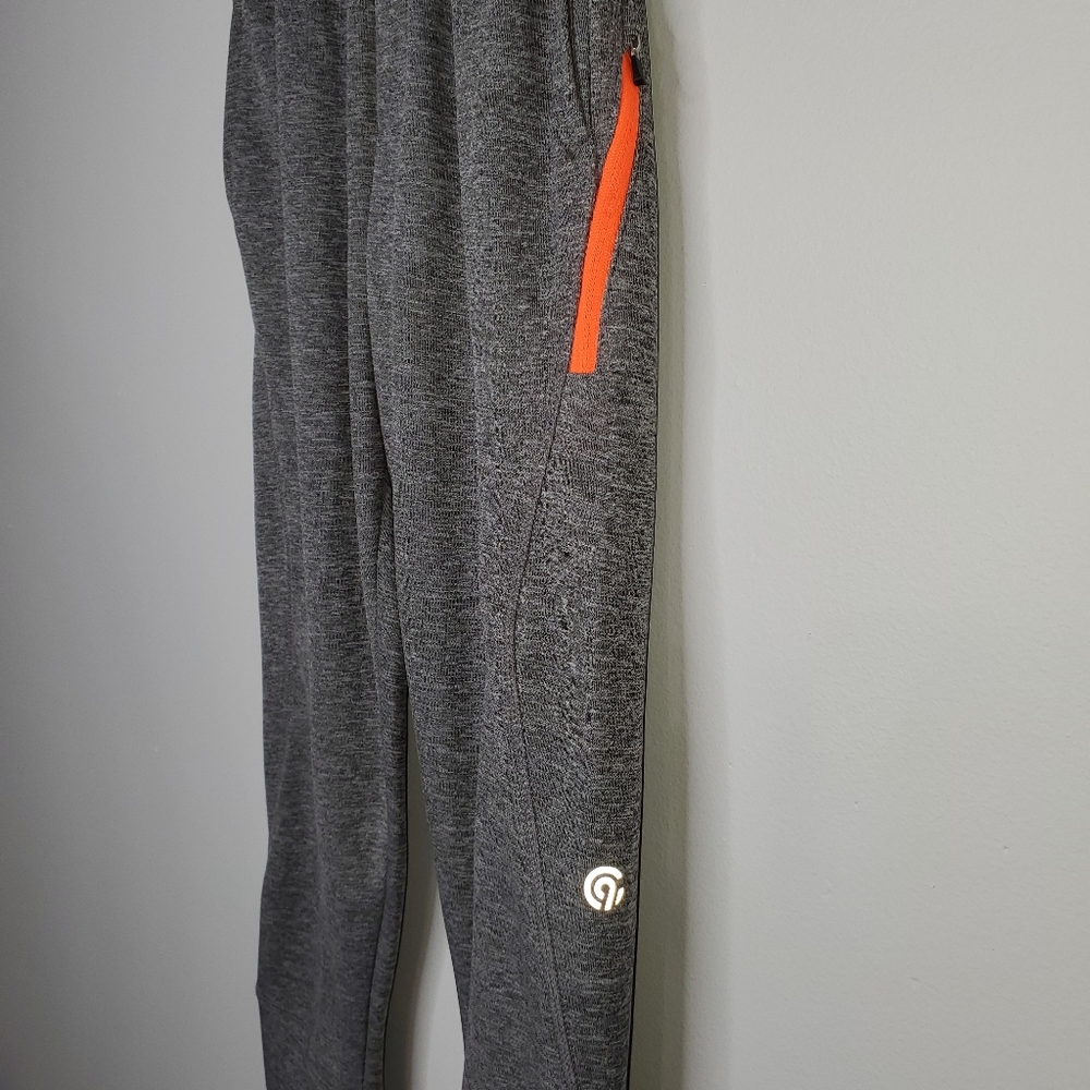 30) CHAMPION Sweatpants Neon Orange Zip pkt Reflectors Small 6/7 - Picture 2 of 4